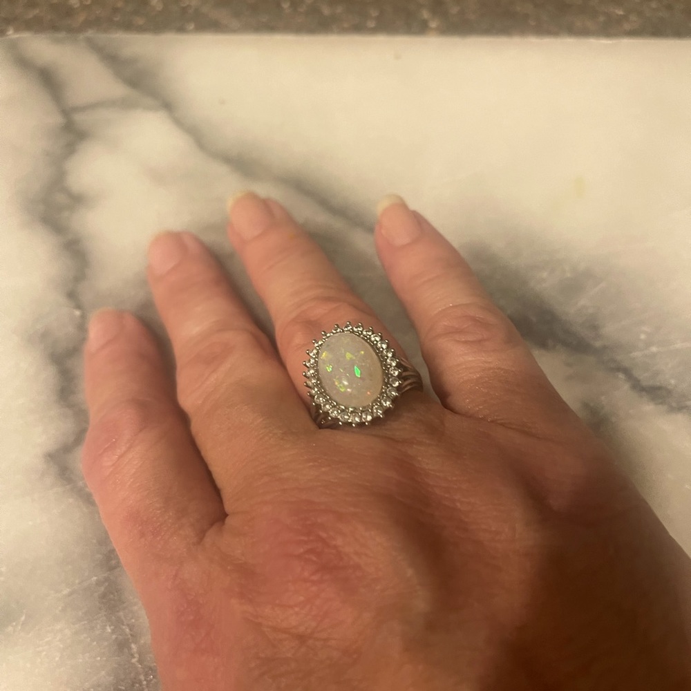 Ethiopian Opal Ring in 925 Sterling Silver with CZ accents